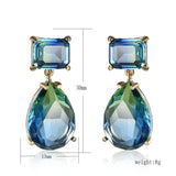 Daiiibabyyy Luxury Blue Green Series Crystal Water Drop Earrings For Women Personality New Designers Jewelry Wholesale
