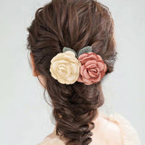 Daiiibabyyy New Solid Fabric Flower Hairpin 3D Floral Hair Clip Spring Clip Bridal Headdress Wedding Hair Accessories Women's Hair Clips