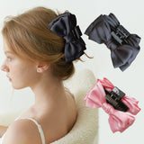 Daiiibabyyy Vintage Satin Bow Hair Claw Shark Clip for Women High-quality Solid Elegant All-match Back Head Grab Clip Hair Accessories