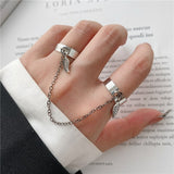 Hiphop Punk Silver Color Long Tassel Chain Rings for Women Men Fashion Metal Adjustable Open Finger Rings Set Gift Jewelry daiiibabyyy