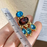 Daiiibabyyy Luxury Baroque Style Crystal Tassel Drop Earrings For Women Personality New Oval Blue Waterdrop Pendientes