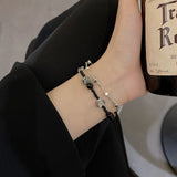 Daiiibabyyy Vintage Double Layer Cross Love Heart Irregular Beaded Bracelets for Women Lady Gifts Unusual Black Stone Beads Bracelet Jewelry