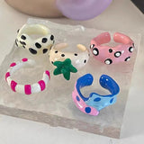 Daiiibabyyy Harajuku Y2K Cool Enamel Colorful Strawberry Wave Point Irregular Open Rings for Women Egirl Sweet Unique Ring Finger Jewelry