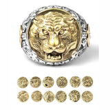 Ruiyi Heavy Metal Rock Square Carving Lion Pattern Ring Men Rap Hip Hop Party Night Club Figer Ring Male Joint Ring Gift