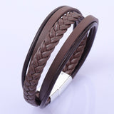 Daiiibabyyy New In European and American Wristbands Jewelry Hand-Woven Bracelet Men's Leather Rope Chain Magnetic Clasp Ethnic Style Retro