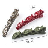 Daiiibabyyy Solid Color Braided Hair Clips Korean Fashion Duckbill Hairpins with 3 Small Clips Rhinestones Girls Bangs Clip Styling Barrette