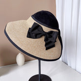 Daiiibabyyy Straw hats for women Visor Empty Top Hat Women's Summer Sunscreen Commuter Sun Hat Bow Rear Elastic Riding Cap