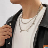 Daiiibabyyy Pentagram Pendant Men's Hip-hop Metal Necklace Simple Style Double-layer Choker Chain Short Necklace Men Chain Jewelry