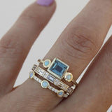 Exquisite Gold Color Trendy Ring for Women Luxury Inlaid Sea Blue Zircon Crystal Wedding Rings Set Bridal Engagement Jewelry