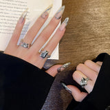 MENGJIQIAO 2022 Korean Fashion Punk Geometric Pink Heart Square Rings For Women Elegant Zircon Crystal Finger Rings Set Jewelry daiiibabyyy
