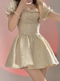 Elegant Vintage Mini Dress Women New Puff Sleeve Casual Party Retro Dress Female Kawaii Fairy Lolita Dress Y2k Clothing