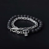 Daiiibabyyy Punk Style Natural Tiger Eye Agate Lava Stone Bead Skull Bracelet Double Layer Stainless Steel Men's Bracelet Grunge Jewelry
