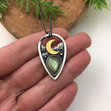 Daiiibabyyy  Vintage Water Droplets Blue Stone Moon Pendant Necklace Bohemian Metal Hollow Carving Statement Chains Necklace for Women daiiibabyyy