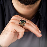 Daiiibabyyy Retro Handmade Turkish Signet Rings For Men Ancient Silver Color Carved Eagle Ring Mystic Zircon Inlay New Punk Motor Biker Ring