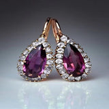 Daiiibabyyy  Luxury Water Droplets Zircon Amethyst Hook Earrings Fashion Gold Color Inlaid Round Green Stone Drop Dangle Earrings for Women daiiibabyyy