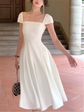 Elegant Midi Dress Women Summer New Fashion Evening Party Ladies Vestidos Vintage Slim Clothes Female Korean White Dresses