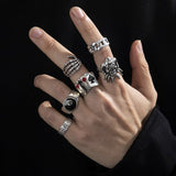 Daiiibabyyy Gothic Silver Color Frog Snake Rings Set Punk Animals Geometric Rings for women Jewelry Accessories