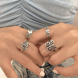 Daiiibabyyy New in Gothic Fashion Couple Teens Alloy Love The Butterfly The Element Geometric Ring Set A Cheap Item