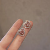 Daiiibabyyy Trend Silver Color Copper Pink Zircon Heart Stud Earrings For Women Temperament Simple Gentle Accessories Gift Aesthetic Jewelry