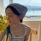 Daiiibabyyy Ins Women Triangle Bandanas Turban Crochet Hair Scarf Hairband Knitted Hair Kerchief Tie Back Boho Head Wrap for Women