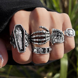 Daiiibabyyy Gothic Silver Color Frog Snake Rings Set Punk Animals Geometric Rings for women Jewelry Accessories