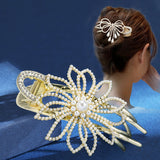 Daiiibabyyy Simple Pearl Crystal Hairpin Hair Claw Temperament Duckbill Clip Headwear for Women Hair Accessories Fashion Large Hair Clip