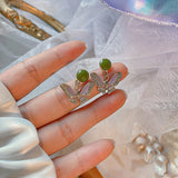 Daiiibabyyy Unique Design Purple Flowers Butterfly Drop Earrings for Women Sweet Fairy Mystery Shiny Crystal Resin Yarn Earring Jewelry
