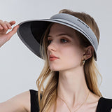 Daiiibabyyy Women Empty Top Hat Summer Visor Foldable Cap Female Hiking Outdoor Sports Solid Anti-UV Beach Hats Fishing Camping Caps