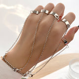 Hiphop Punk Silver Color Long Tassel Chain Rings for Women Men Fashion Metal Adjustable Open Finger Rings Set Gift Jewelry daiiibabyyy