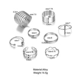 Daiiibabyyy 8 Pcs/Set Fashion Silver Color Simple Design Round Rings for Women Trendy Geometric Rings Set Jewelry Accessories