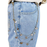 Daiiibabyyy Punk Street Butterfly Belt Waist Chain Women Pants Skirt Chain Multi Layer HipHop Hook Trousers Keychain Pendant Street Jewelry