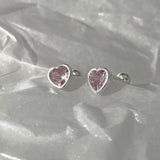 Daiiibabyyy New Fashion Cute Minimalist Heart Stud Earrings Shiny Colorful Crystal Screw-back Tiny Ear Stud Accessory Small Earring Jewelry