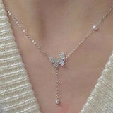 Daiiibabyyy New Shiny Butterfly Pearl Necklace Ladies Exquisite Clavicle Chain Necklace Aesthetic Jewelry for Women Ladies Fashion Gift
