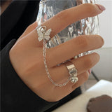 Hiphop Punk Silver Color Long Tassel Chain Rings for Women Men Fashion Metal Adjustable Open Finger Rings Set Gift Jewelry daiiibabyyy
