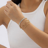Daiiibabyyy IngeSight.Z Multilayer Crystal Rhinestone Bracelet Bangles for Women Punk Cuban Tennis Chain Heart Beaded Bracelets Set Jewelry