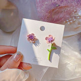 Daiiibabyyy Unique Design Purple Flowers Butterfly Drop Earrings for Women Sweet Fairy Mystery Shiny Crystal Resin Yarn Earring Jewelry