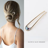 Daiiibabyyy Fashion Hair Accessories Metal U Shape Hair Stick for Women Silver Gold Color Elegant Shell Enamel Hairpin Female Headwear New