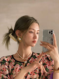 Daiiibabyyy Beaded NecklaceNiche DesignFrench Vintage Stacked Freshwater Pearl NecklaceWomen's Metal PendantLockbone ChainNecklace