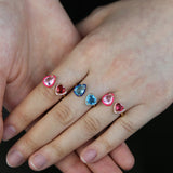 Daiiibabyyy Geometric Tear Drop Heart Shaped Cubic Zirconia Colorful Stone Enamel Band Open Adjusted Women Finger Rings