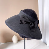 Daiiibabyyy Straw hats for women Visor Empty Top Hat Women's Summer Sunscreen Commuter Sun Hat Bow Rear Elastic Riding Cap