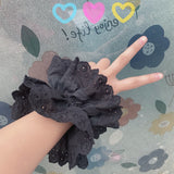 Daiiibabyyy Handmade Hollow Lace Hair Scrunchies Double Layer Flower Cotton Hair Bands Women Fashion Hair Ties Ponytail Holder Accessories