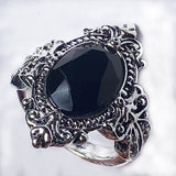 Vintage Punk Gothic Big Oval Black Crystal Ring for Women Antique Carved Metal Rhinstone Cocktail Rings Party Jewelry WholeSale