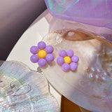 Daiiibabyyy Unique Design Purple Flowers Butterfly Drop Earrings for Women Sweet Fairy Mystery Shiny Crystal Resin Yarn Earring Jewelry