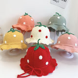Daiiibabyyy 1-2 Years Old Children's Baby Girl Hat Autumn and Winter Children's Fisherman Hat Baby Strawberry Fruit Hat Cute Knitted Hat daiiibabyyy