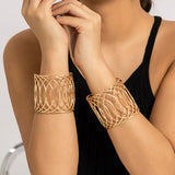 Daiiibabyyy IngeSight.Z 6 Styles Exaggerated Hollow Out Wide Cuff Open Bangles for Women Punk Big Flower & Leaves Wrist Bracelet Jewelry