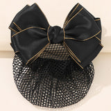 Daiiibabyyy Satin Phnom Penh Bow Hair Net Barrette Bank Staff Flight Attendant Nurse Black Blue Bowknot Hair Clip Net Snood Hair Accessories