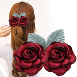Daiiibabyyy New Solid Fabric Flower Hairpin 3D Floral Hair Clip Spring Clip Bridal Headdress Wedding Hair Accessories Women's Hair Clips