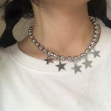 Daiiibabyyy Vintage Exquisite Star Charms Pendant Necklaces Trendy Jewelry Cool Y2k Shiny Crystal Star Chains Choker for Women Party