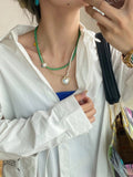 Daiiibabyyy Beaded NecklaceNiche DesignFrench Vintage Stacked Freshwater Pearl NecklaceWomen's Metal PendantLockbone ChainNecklace