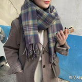 Winter Fashion Luxury Pure Color Women Plaid Scarves Retro Plaid Scarves Women Purple Tassel Shawl Women Thick Warm Scarves daiiibabyyy